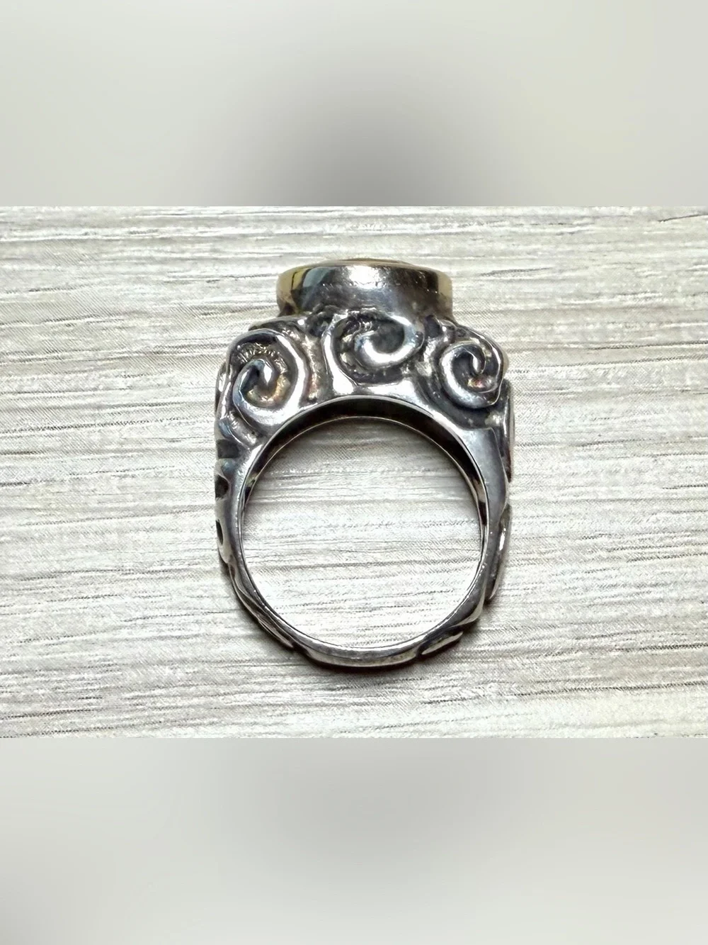 Dian Malouf Sterling Silver & 14K Gold Abstract Swirl Citrine Ring, Size 8
